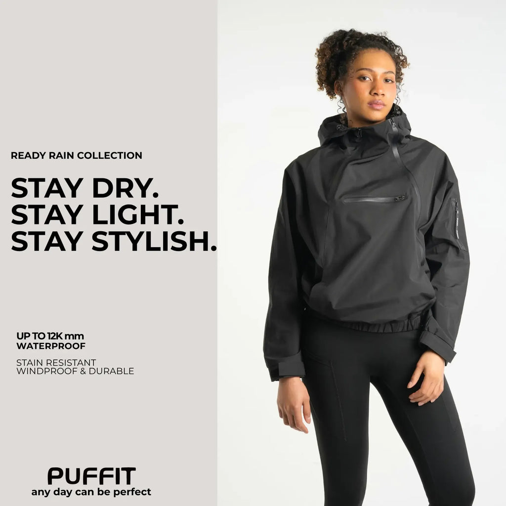PUFFIT STM-TEX Short Rain Hoodie With Asymmetric Zip and Adjustable Hem,Chest Pocket Design,Spring Hooded Jacket,Waterproof Jacket,Women Jacket,Spring Jacket,Windbreaker,Dog Walking,School Running,Football Mum,Stylish,Womenswear