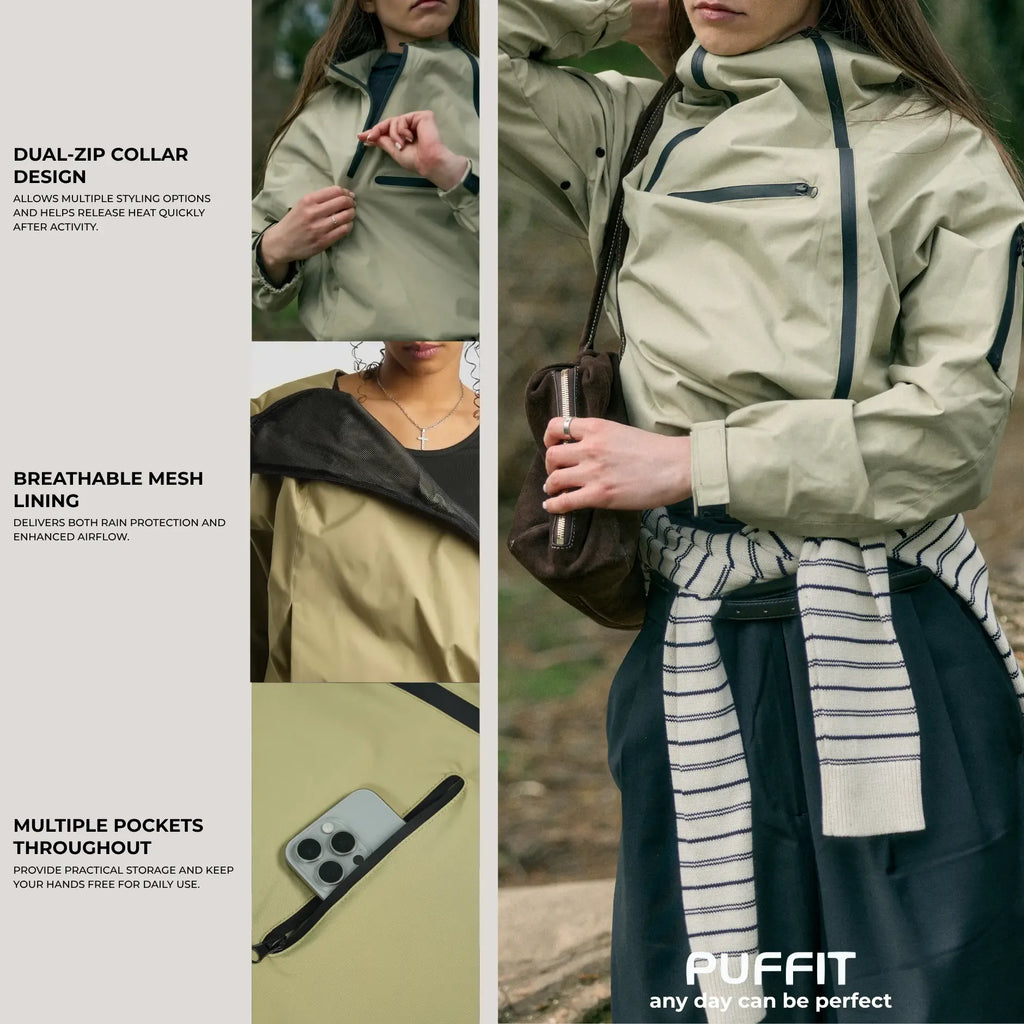 PUFFIT STM-TEX Short Rain Hoodie With Asymmetric Zip and Adjustable Hem,Chest Pocket Design,Spring Hooded Jacket,Waterproof Jacket,Women Jacket,Spring Jacket,Windbreaker,Dog Walking,School Running,Football Mum,Stylish,Womenswear