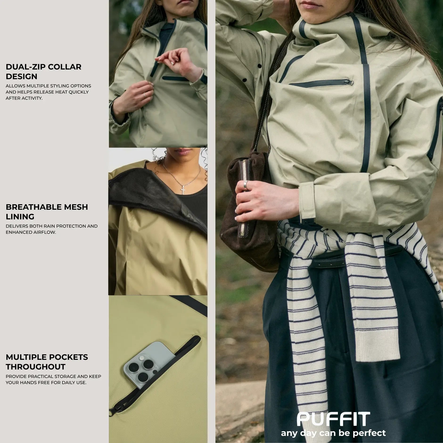 PUFFIT STM-TEX Short Rain Hoodie With Asymmetric Zip and Adjustable Hem,Chest Pocket Design,Spring Hooded Jacket,Waterproof Jacket,Women Jacket,Spring Jacket,Windbreaker,Dog Walking,School Running,Football Mum,Stylish,Womenswear