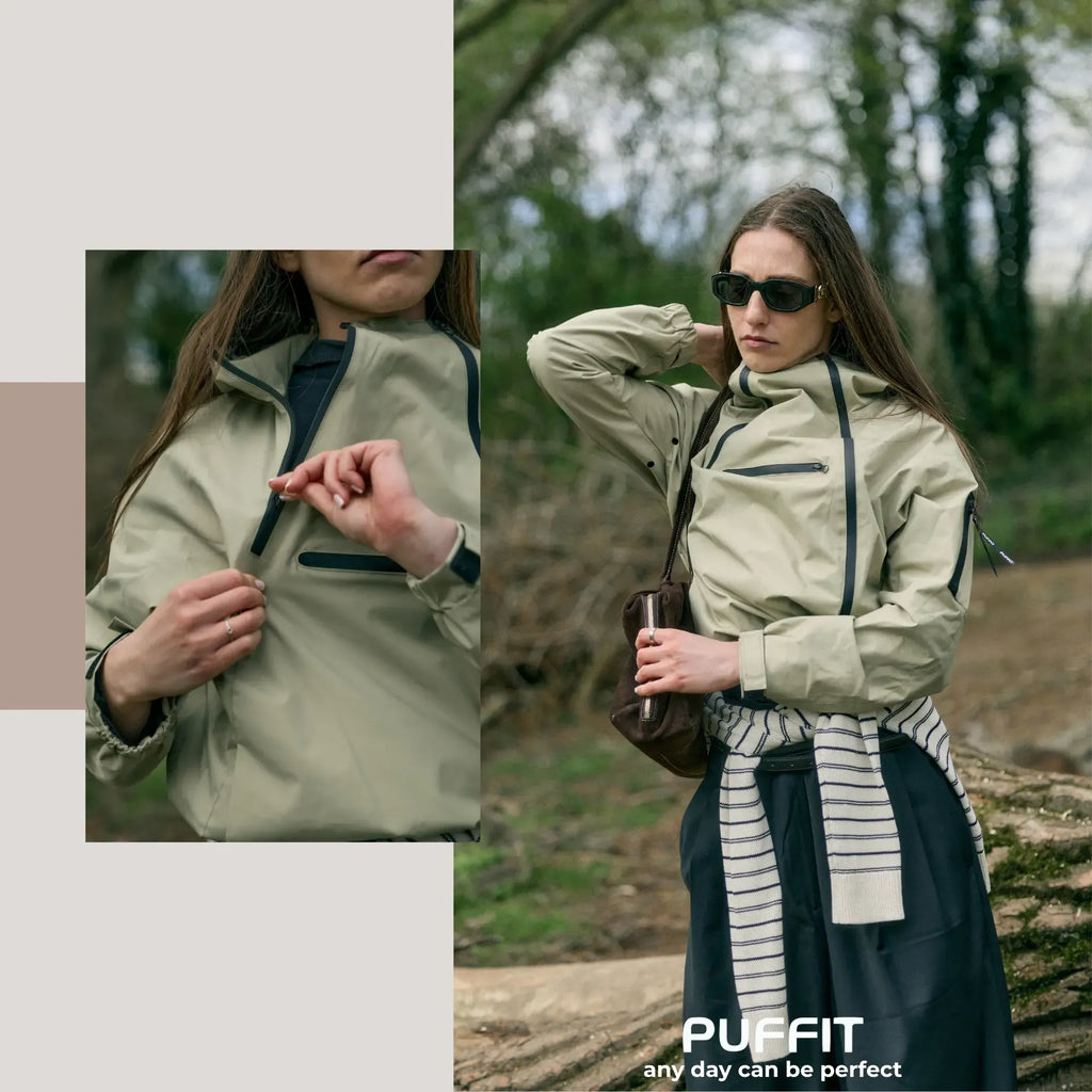 PUFFIT STM-TEX Short Rain Hoodie With Asymmetric Zip and Adjustable Hem,Chest Pocket Design,Spring Hooded Jacket,Waterproof Jacket,Women Jacket,Spring Jacket,Windbreaker,Dog Walking,School Running,Football Mum,Stylish,Womenswear