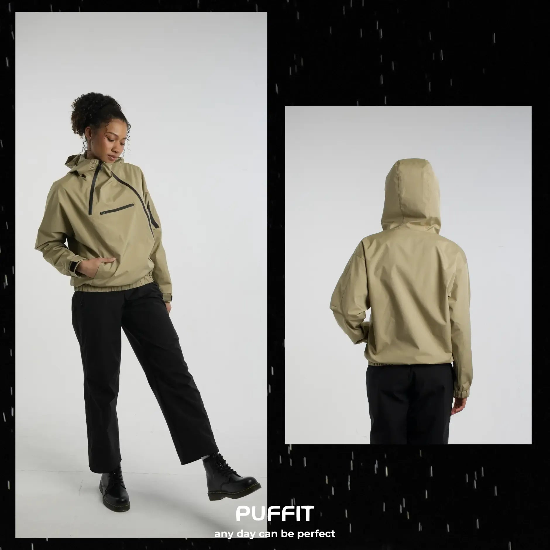 PUFFIT STM-TEX Short Rain Hoodie With Asymmetric Zip and Adjustable Hem,Chest Pocket Design,Spring Hooded Jacket,Waterproof Jacket,Women Jacket,Spring Jacket,Windbreaker,Dog Walking,School Running,Football Mum,Stylish,Womenswear