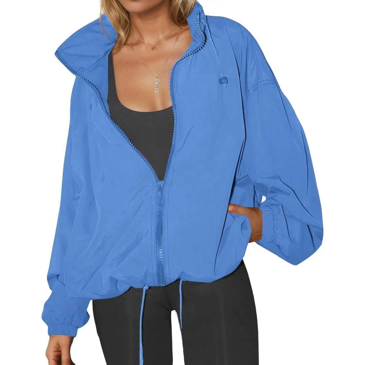 Yousify Women's Waterproof Lightweight Zip Up Rain Jacket, Hooded Windbreaker with Pocket for Outdoor Hiking, Jackets Zip Up