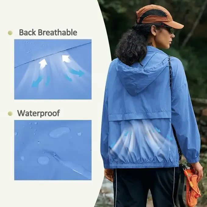 Yousify Women's Waterproof Lightweight Zip Up Rain Jacket, Hooded Windbreaker with Pocket for Outdoor Hiking, Jackets Zip Up