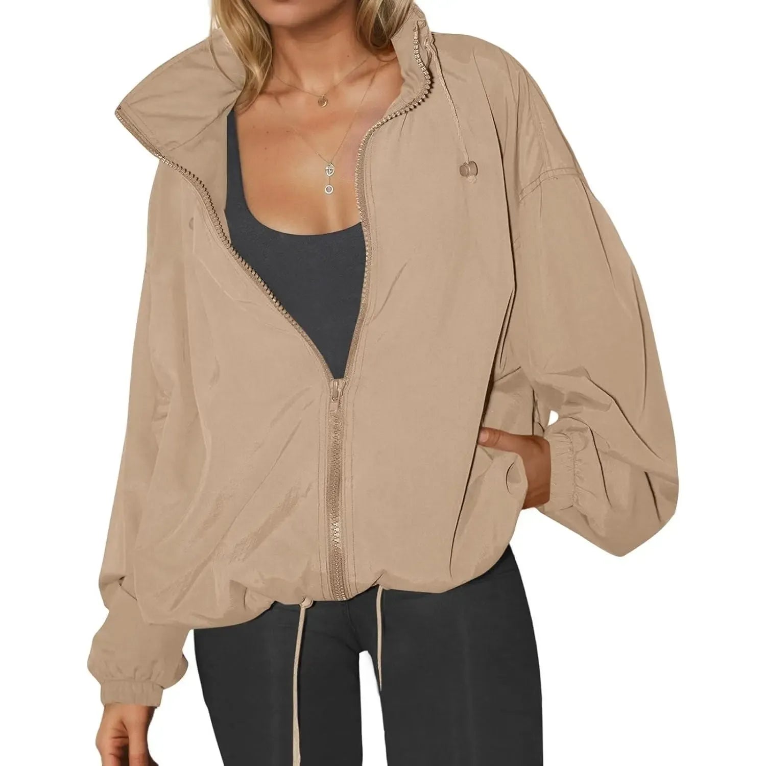 Yousify Women's Waterproof Lightweight Zip Up Rain Jacket, Hooded Windbreaker with Pocket for Outdoor Hiking, Jackets Zip Up