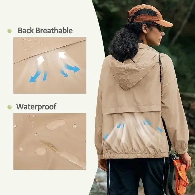 Yousify Women's Waterproof Lightweight Zip Up Rain Jacket, Hooded Windbreaker with Pocket for Outdoor Hiking, Jackets Zip Up