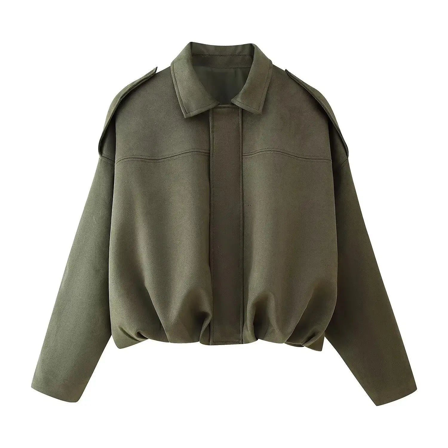 KatchMe Women's Winter Vintage Solid Color Collared Zipper Long Sleeve Jacket, Cozy Oversized Outerwear for Lady, Versatile Loose Outfits for Daily Wear, Soft Womenswear