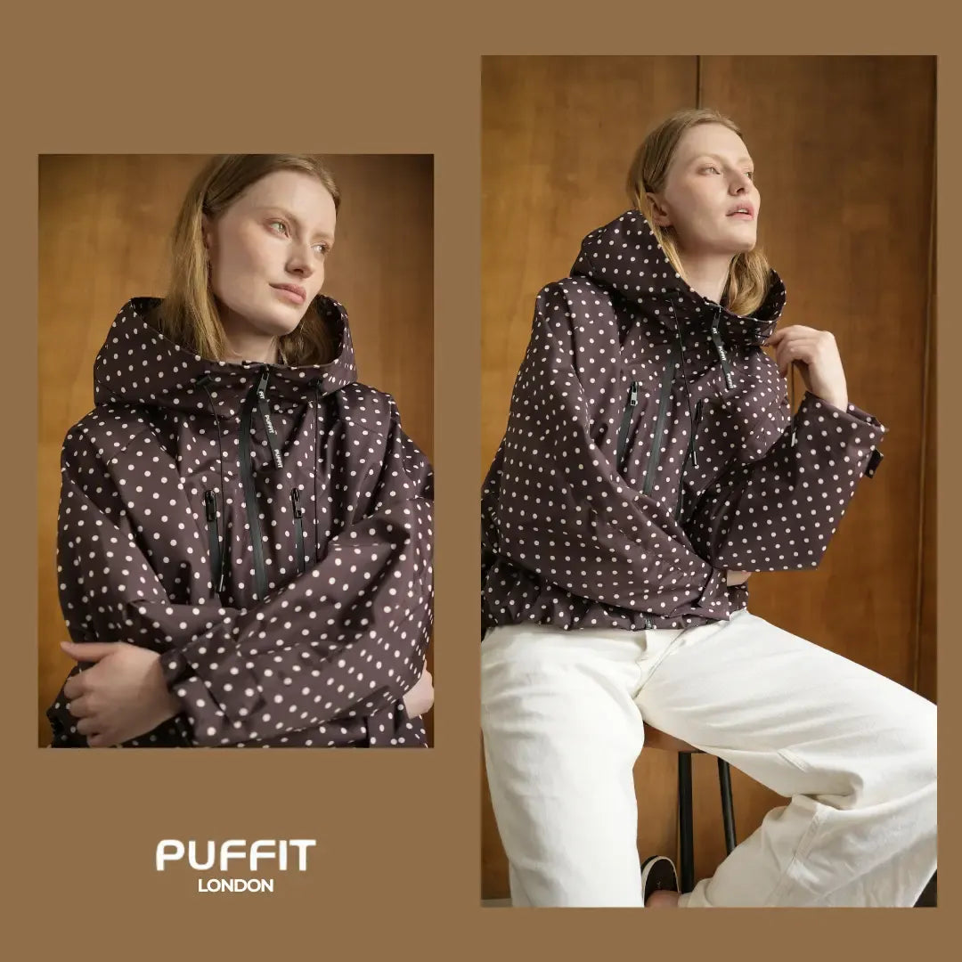 【Restocked】PUFFIT STM-TEX Short One-Size Rain Jacket With Pleated Hem,Hooded Jacket,Waterproof Jacket,Women Jacket,Wide-Brim Hood,Adjustable Cuffs,Zips,Outdoor Sport,Statements,Windbreaker,Spring,Dog Walking,School Running,Football Mum,Stylish,Womenswear