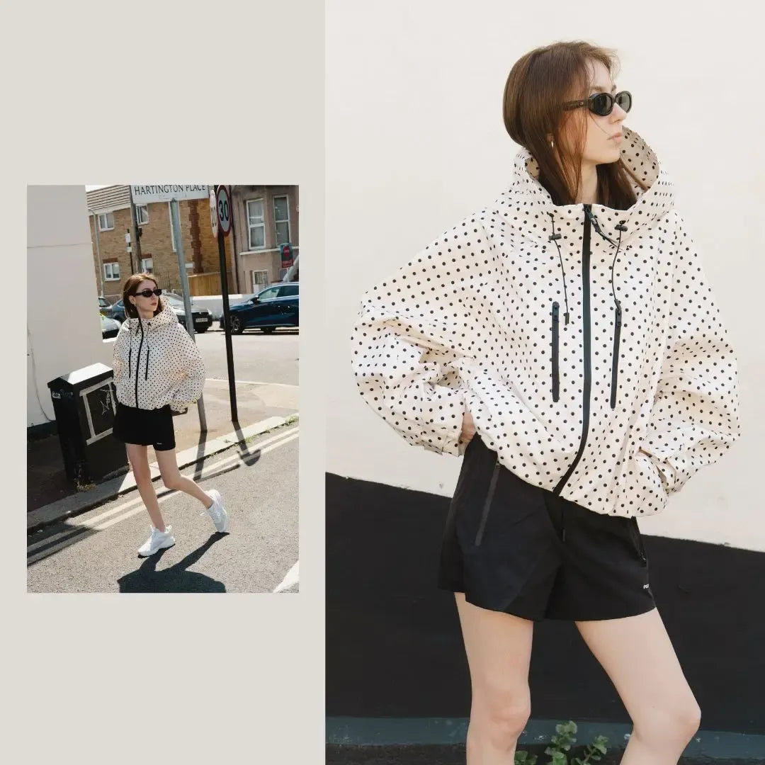 【Restocked】PUFFIT STM-TEX Short One-Size Rain Jacket With Pleated Hem,Hooded Jacket,Waterproof Jacket,Women Jacket,Wide-Brim Hood,Adjustable Cuffs,Zips,Outdoor Sport,Statements,Windbreaker,Spring,Dog Walking,School Running,Football Mum,Stylish,Womenswear