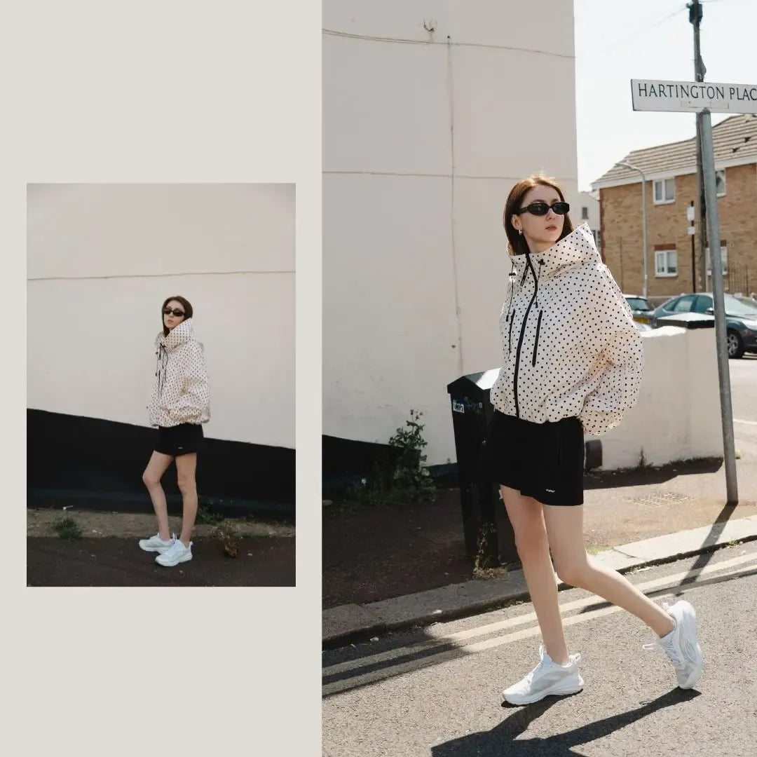 【Restocked】PUFFIT STM-TEX Short One-Size Rain Jacket With Pleated Hem,Hooded Jacket,Waterproof Jacket,Women Jacket,Wide-Brim Hood,Adjustable Cuffs,Zips,Outdoor Sport,Statements,Windbreaker,Spring,Dog Walking,School Running,Football Mum,Stylish,Womenswear