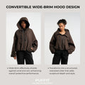 【Restocked】PUFFIT STM-TEX Short One-Size Rain Jacket With Pleated Hem,Hooded Jacket,Waterproof Jacket,Women Jacket,Wide-Brim Hood,Adjustable Cuffs,Zips,Outdoor Sport,Statements,Windbreaker,Spring,Dog Walking,School Running,Football Mum,Stylish,Womenswear