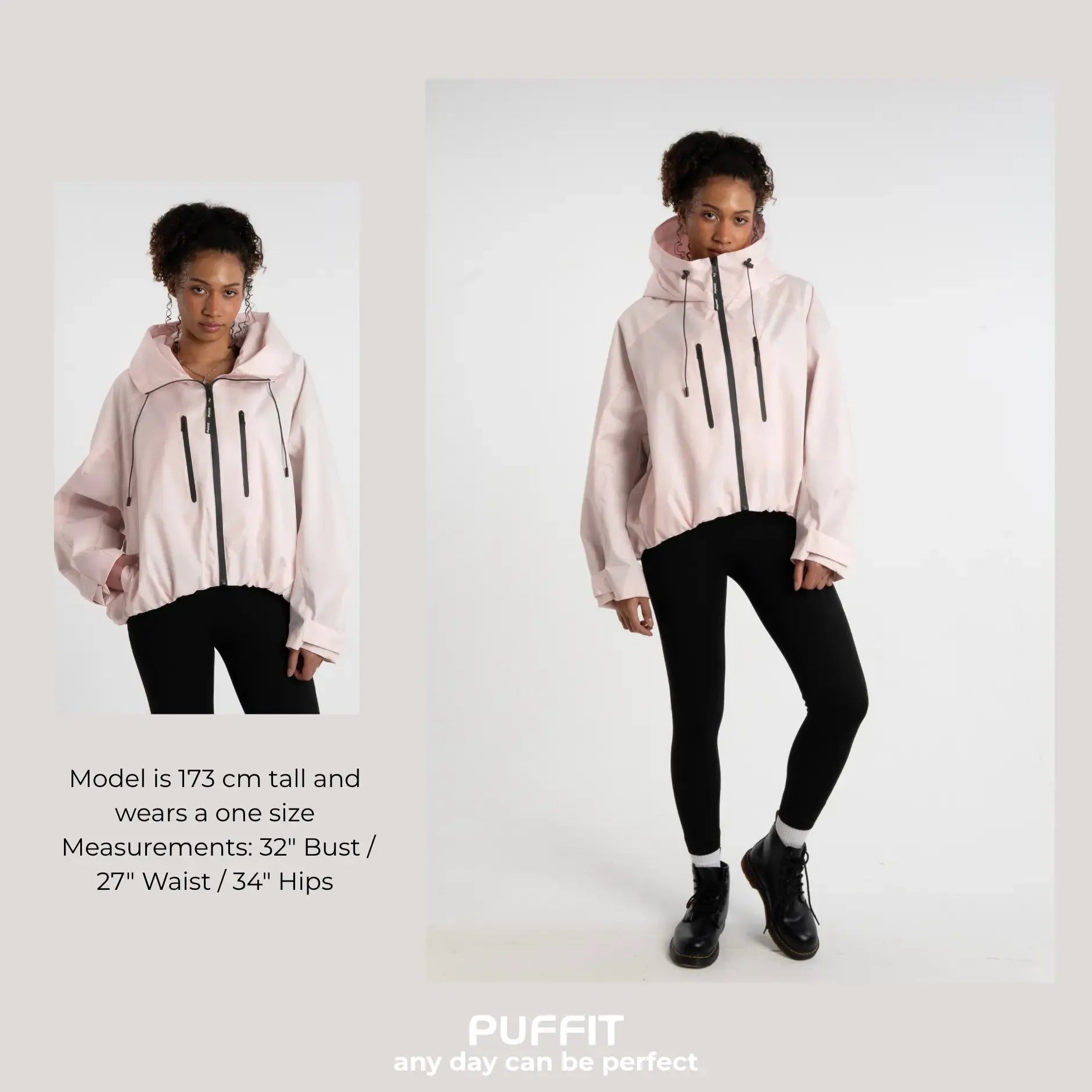【Restocked】PUFFIT STM-TEX Short One-Size Rain Jacket With Pleated Hem,Hooded Jacket,Waterproof Jacket,Women Jacket,Wide-Brim Hood,Adjustable Cuffs,Zips,Outdoor Sport,Statements,Windbreaker,Spring,Dog Walking,School Running,Football Mum,Stylish,Womenswear