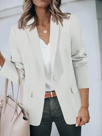 Imily Bela Womens Casual Blazers Open Front Long Sleeve Work Office Suit Jackets Blazer Fitted Basic Lapel Collar with Button Design & Pockets