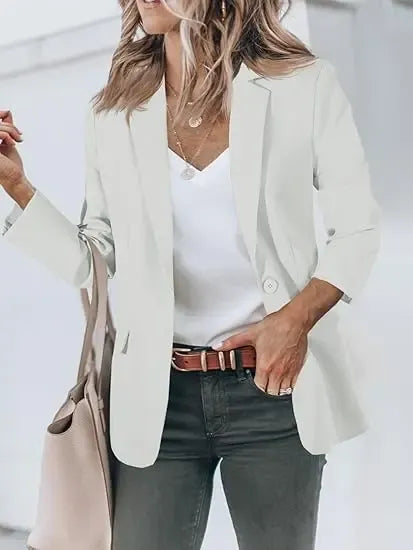 Imily Bela Womens Casual Blazers Open Front Long Sleeve Work Office Suit Jackets Blazer Fitted Basic Lapel Collar with Button Design & Pockets