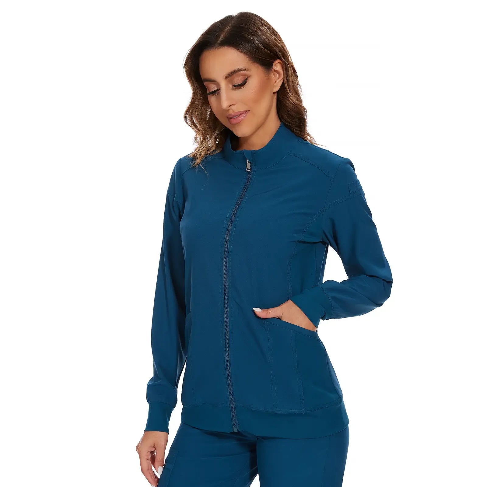 COZYFIT Women's Scrub Jacket - Zip Front, 4-Way Stretch Fabric, Minimalist Basic Casual Workwear for Nurses, Women's Clothes with Summer Vibes,summerwins,summeroutfits,vacationoutfits,beachoutfits