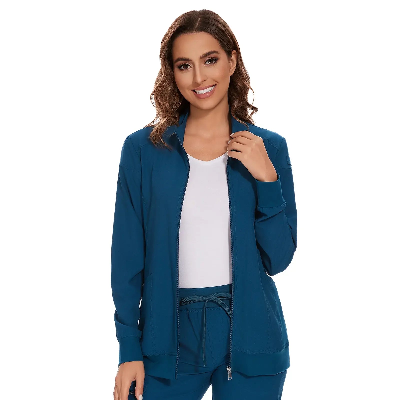 COZYFIT Women's Scrub Jacket - Zip Front, 4-Way Stretch Fabric, Minimalist Basic Casual Workwear for Nurses, Women's Clothes with Summer Vibes,summerwins,summeroutfits,vacationoutfits,beachoutfits