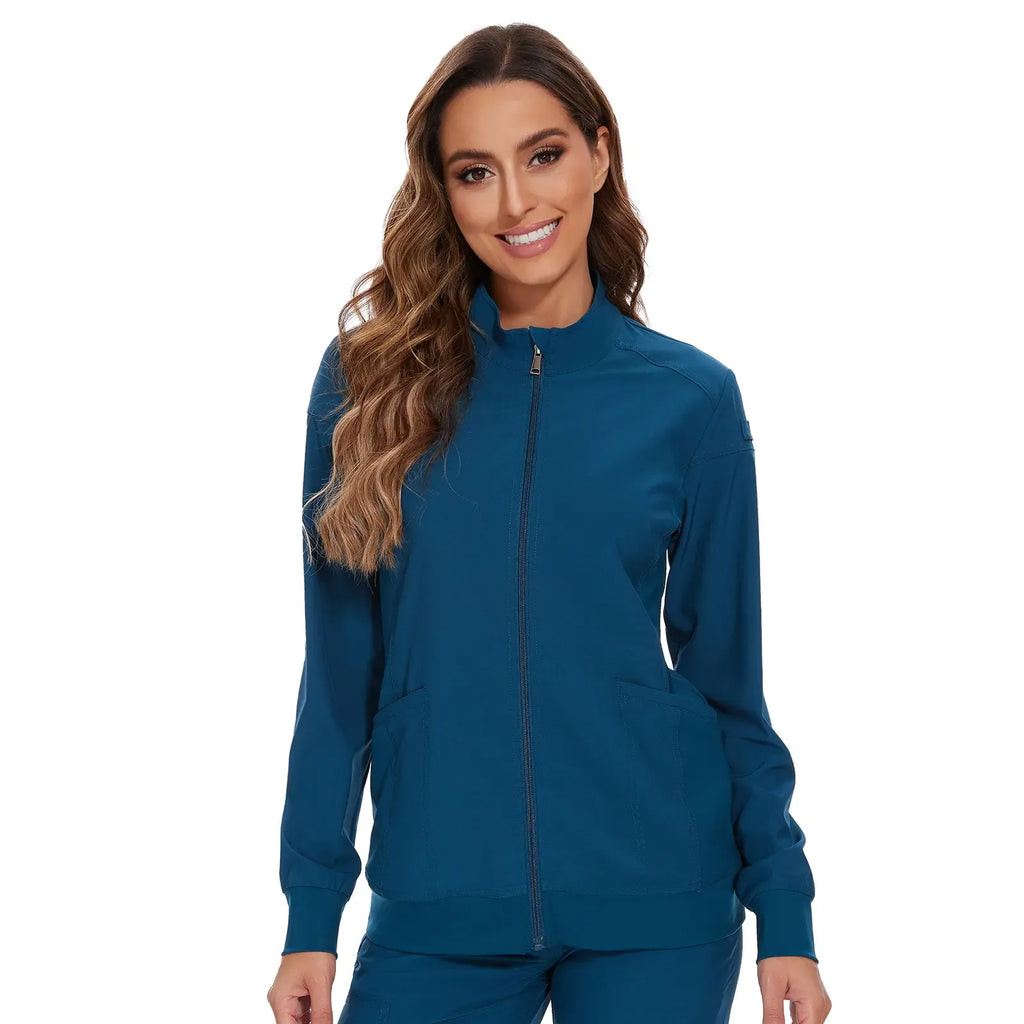 COZYFIT Women's Scrub Jacket - Zip Front, 4-Way Stretch Fabric, Minimalist Basic Casual Workwear for Nurses, Women's Clothes with Summer Vibes,summerwins,summeroutfits,vacationoutfits,beachoutfits