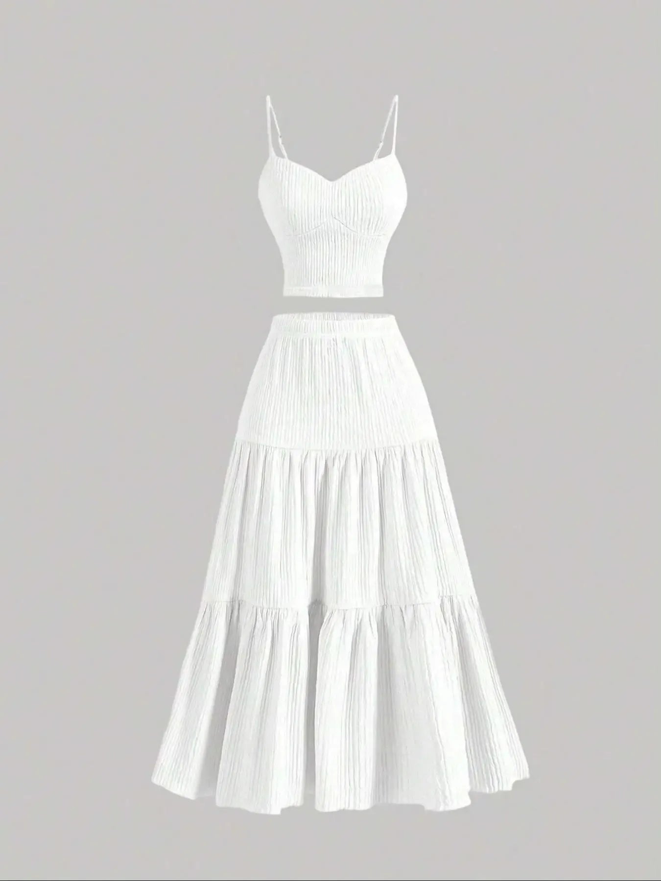 Women's Solid Woven Crop Cami Top & A-line Skirt Two-piece Set Womenswear, Casual Fashion Cozy Two Piece Outfits for Daily Outdoor Wear, Ladies Clothes for Summer