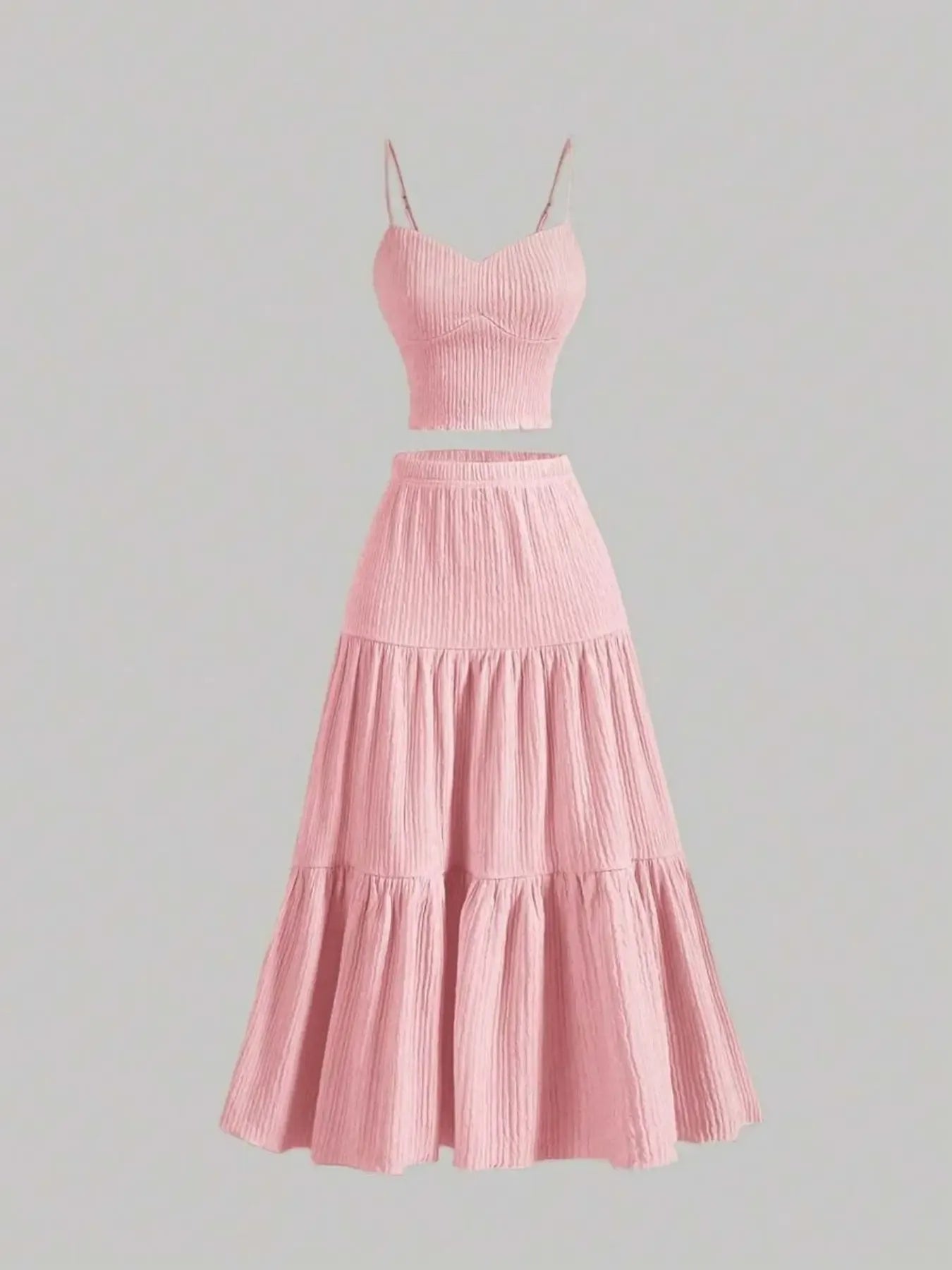 Women's Solid Woven Crop Cami Top & A-line Skirt Two-piece Set Womenswear, Casual Fashion Cozy Two Piece Outfits for Daily Outdoor Wear, Ladies Clothes for Summer