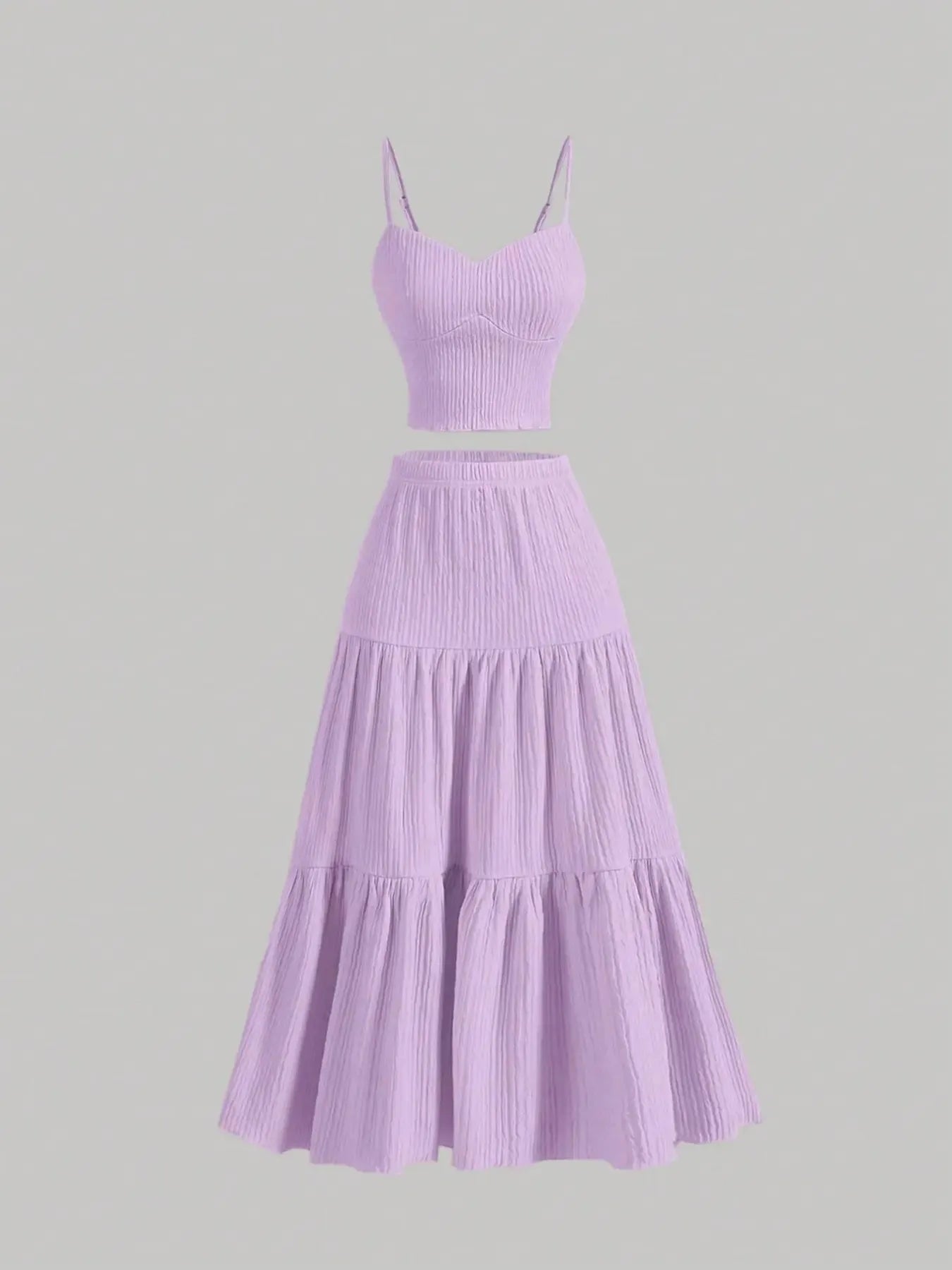 Women's Solid Woven Crop Cami Top & A-line Skirt Two-piece Set Womenswear, Casual Fashion Cozy Two Piece Outfits for Daily Outdoor Wear, Ladies Clothes for Summer