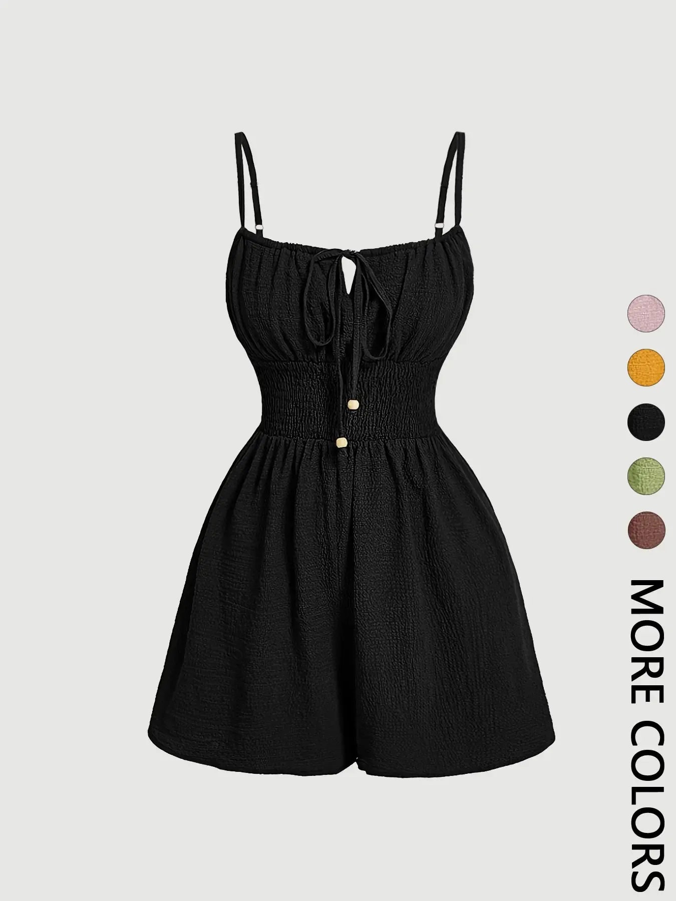 Women's Casual Solid Fitted Sleeveless Romper with Adjustable Front Tie and Elastic Waist, Stylish Jumpsuit for Summer, Trendy Fashion Clothes for Ladies