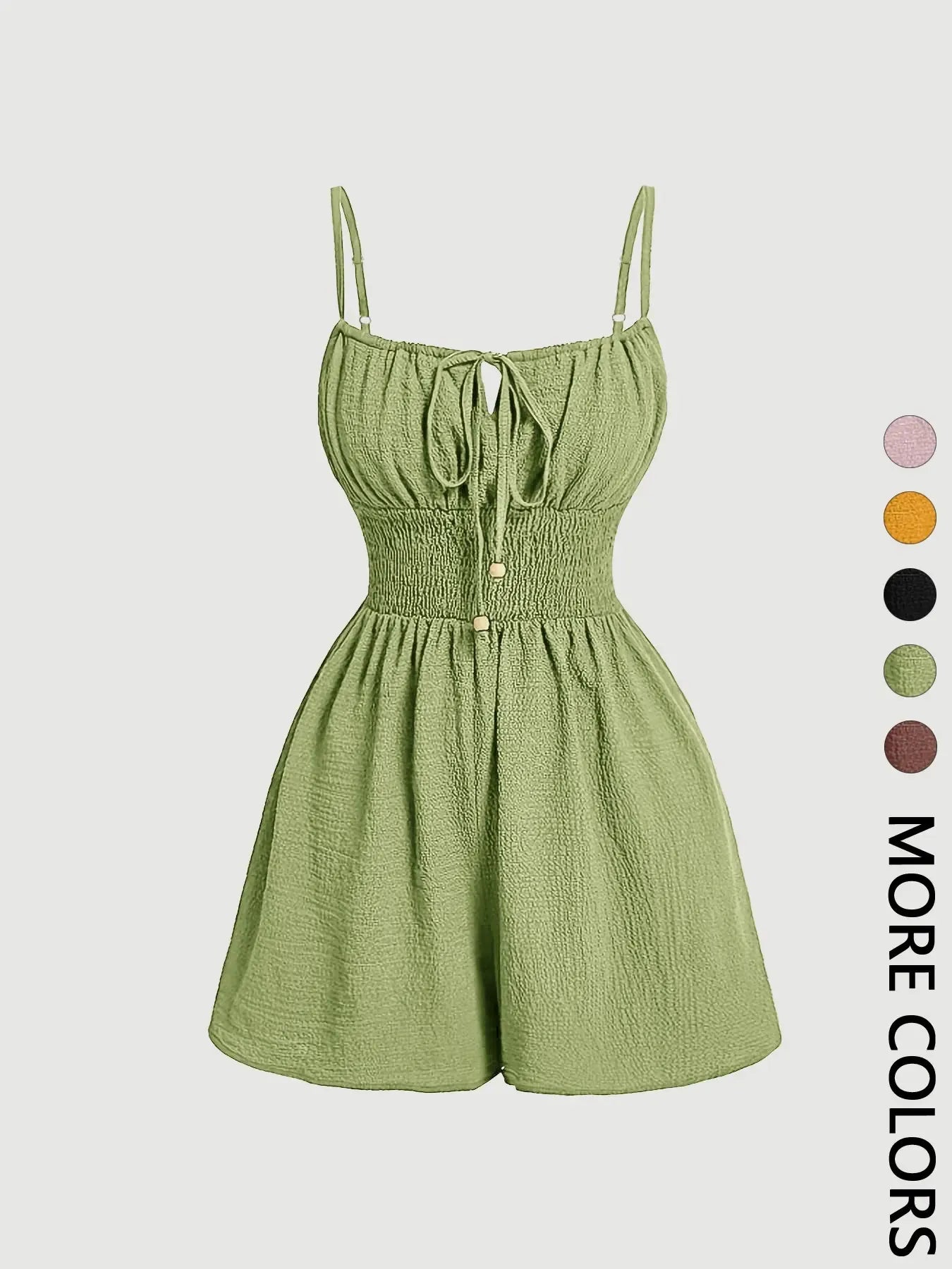 Women's Casual Solid Fitted Sleeveless Romper with Adjustable Front Tie and Elastic Waist, Stylish Jumpsuit for Summer, Trendy Fashion Clothes for Ladies