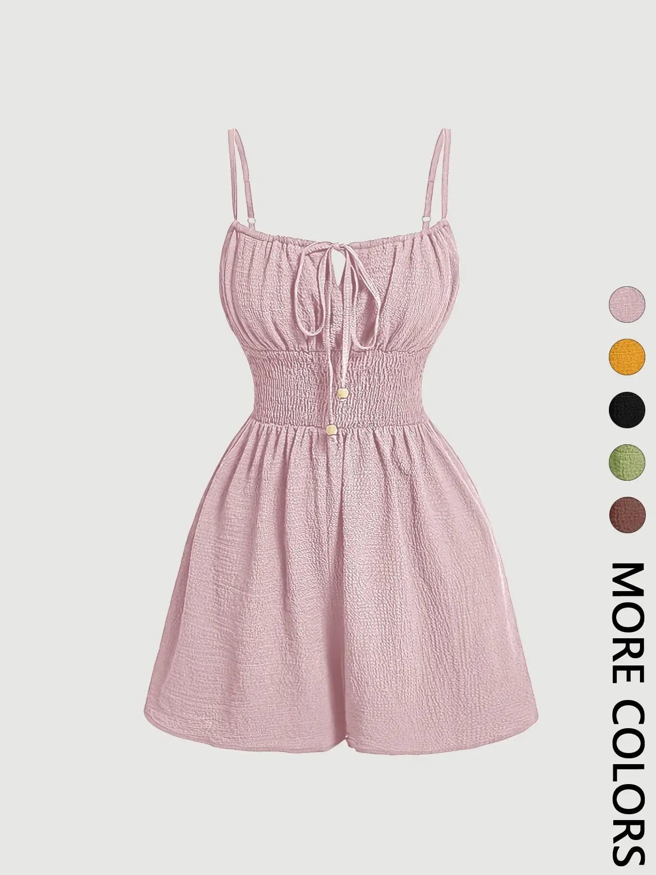 Women's Casual Solid Fitted Sleeveless Romper with Adjustable Front Tie and Elastic Waist, Stylish Jumpsuit for Summer, Trendy Fashion Clothes for Ladies