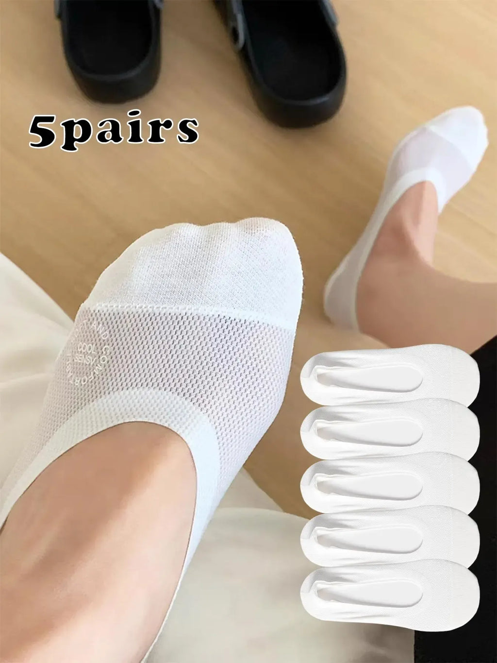 Women's Solid Color No Show Socks, Breathable Mesh Socks with Silicone Grip, Perfect Gift for Daily Wear & Family