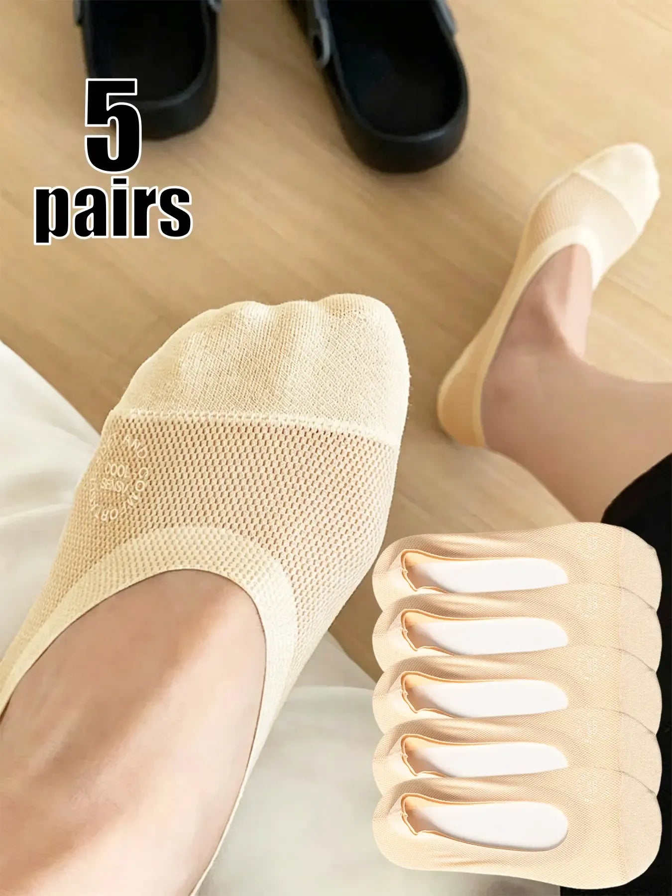 Women's Solid Color No Show Socks, Breathable Mesh Socks with Silicone Grip, Perfect Gift for Daily Wear & Family
