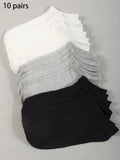 Women's 10 Pairs Solid Ankle Socks, Comfy Breathable Knit Socks for Women, Multipack Women Socks for Summer Daily Wear