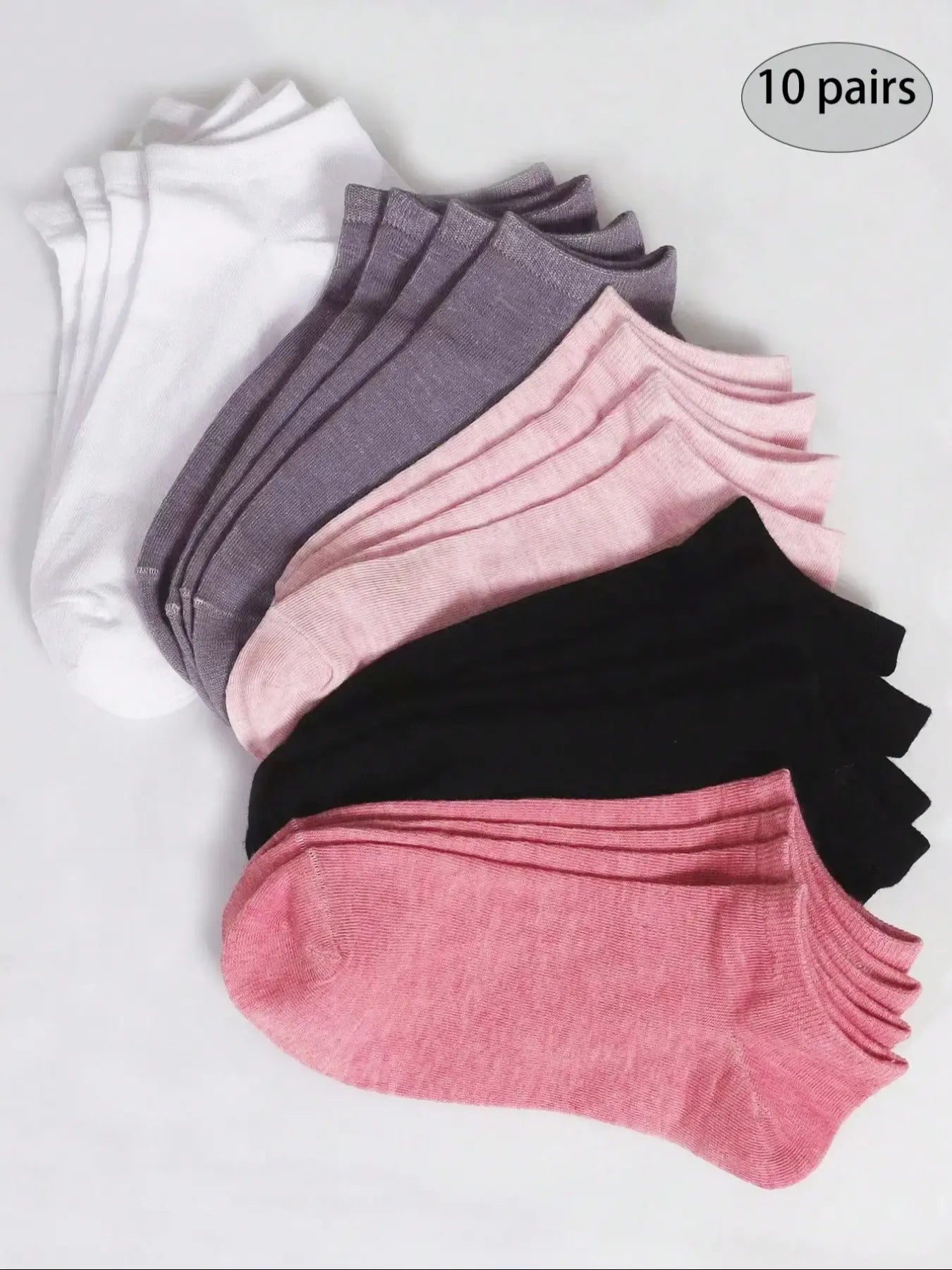 Women's 10 Pairs Solid Ankle Socks, Comfy Breathable Knit Socks for Women, Multipack Women Socks for Summer Daily Wear