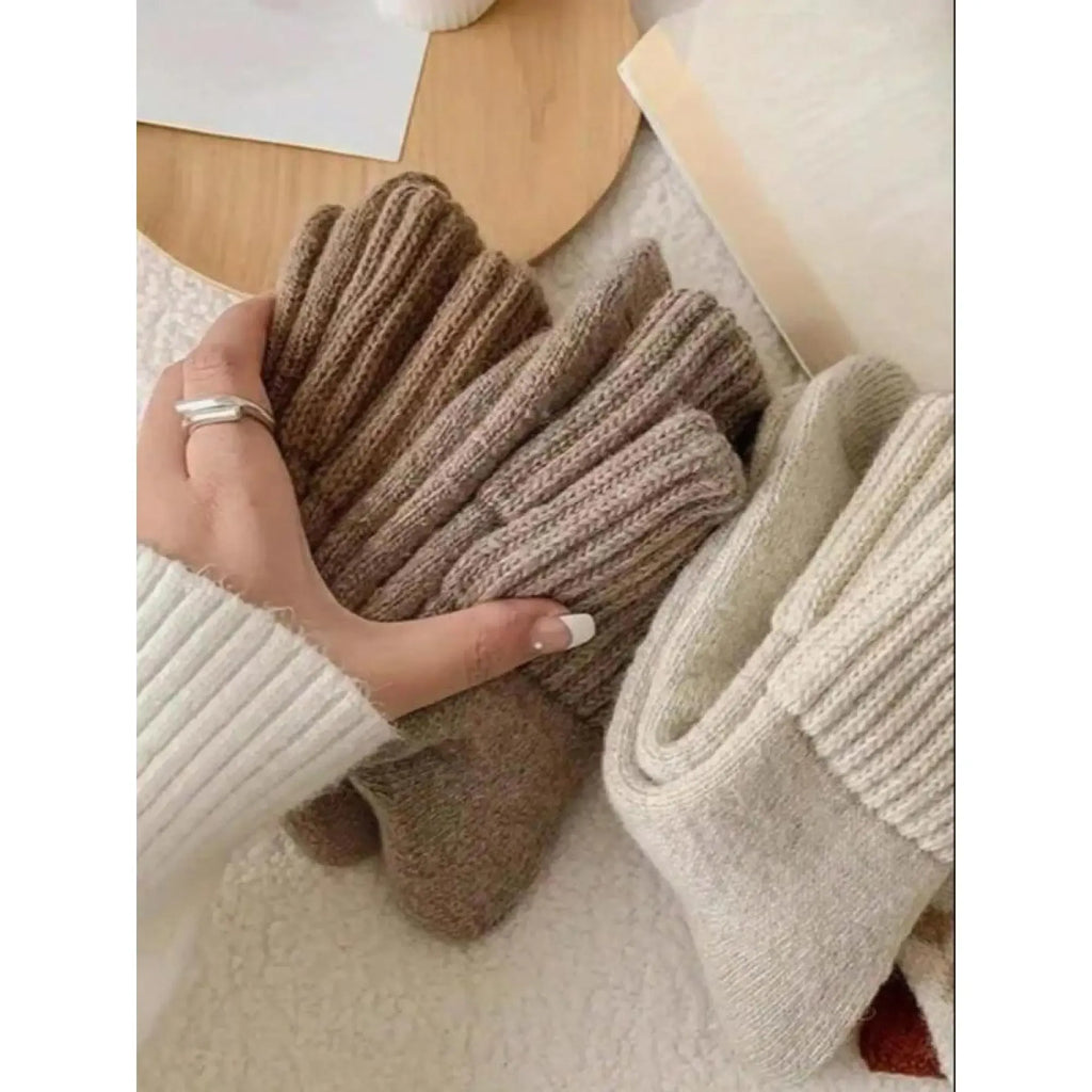 Women's 5-Pair Bridal Casual Socks, Minimalist Multicolor Plain Style, Soft Comfortable Fabric, Warm All-Day Mid-Calf Socks, Fall & Winter Everyday Wear