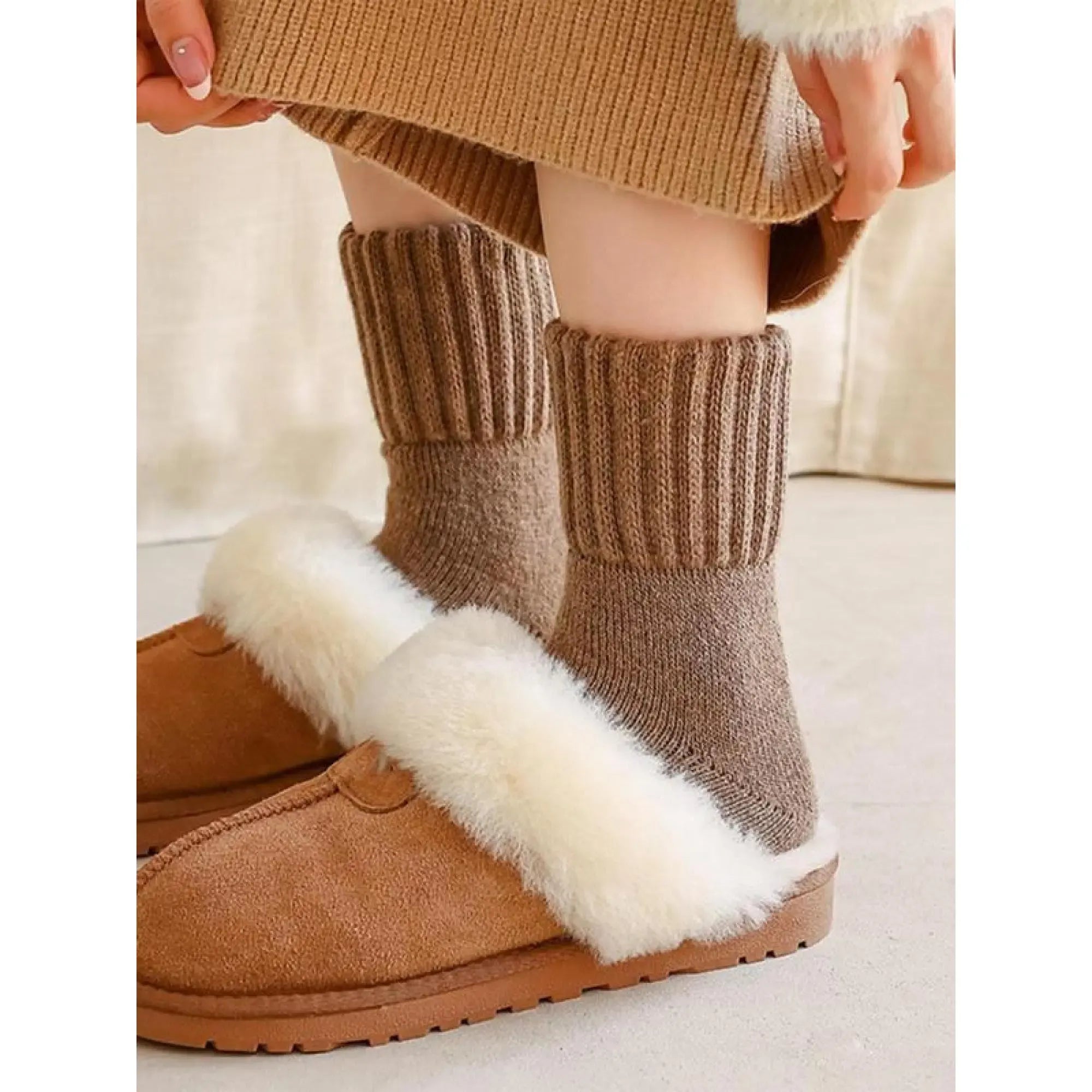 Women's 5-Pair Bridal Casual Socks, Minimalist Multicolor Plain Style, Soft Comfortable Fabric, Warm All-Day Mid-Calf Socks, Fall & Winter Everyday Wear