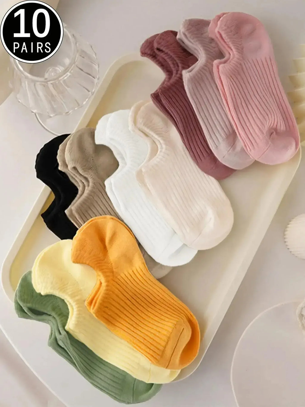 Women's Invisible Boat Socks, Minimalist Plain Vertical Stripe, Fitted Casual Style, All Seasons, Sock Set, Random or Non-Random Shipping Options