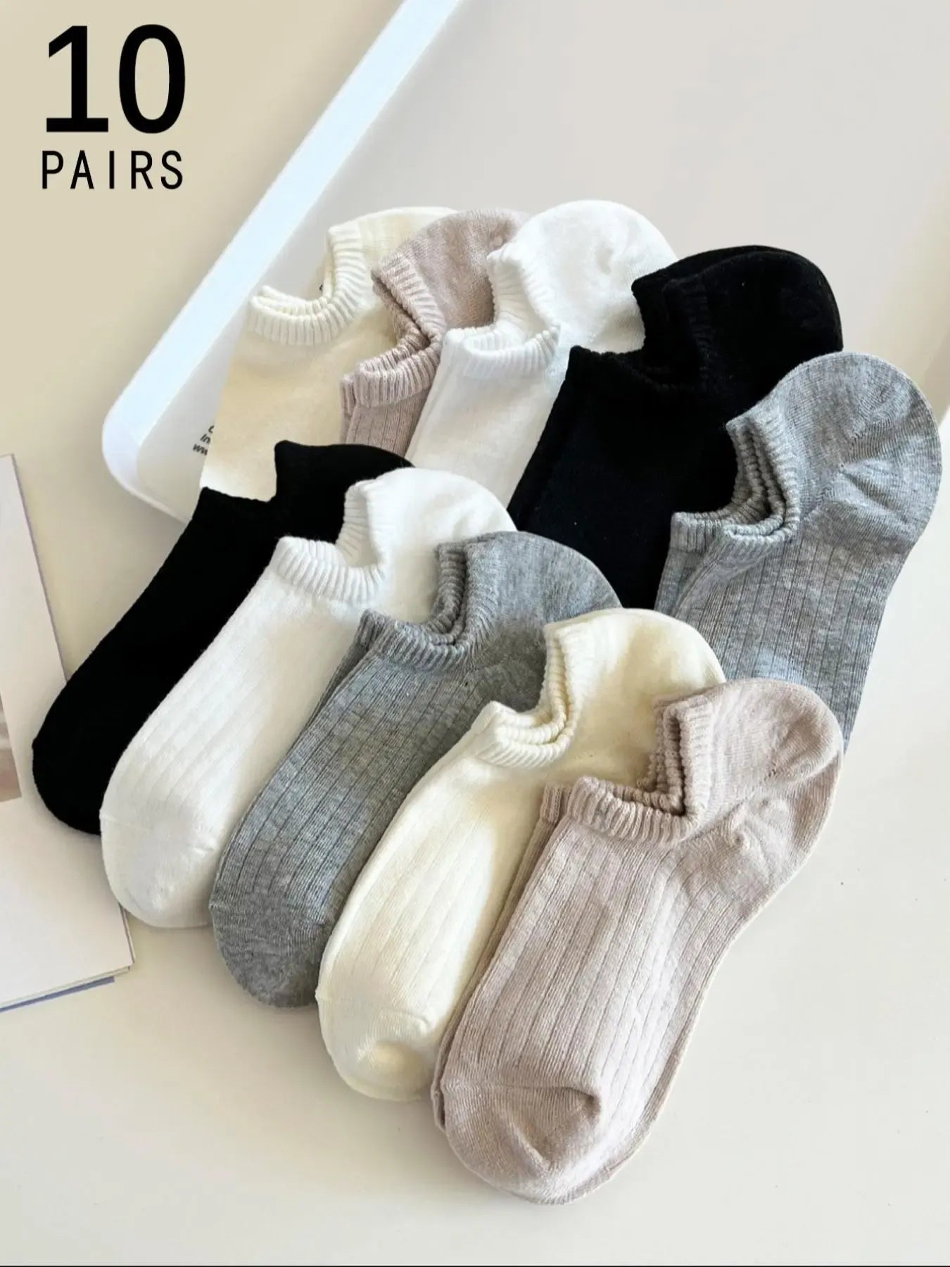 Women's Invisible Boat Socks, Minimalist Plain Vertical Stripe, Fitted Casual Style, All Seasons, Sock Set, Random or Non-Random Shipping Options